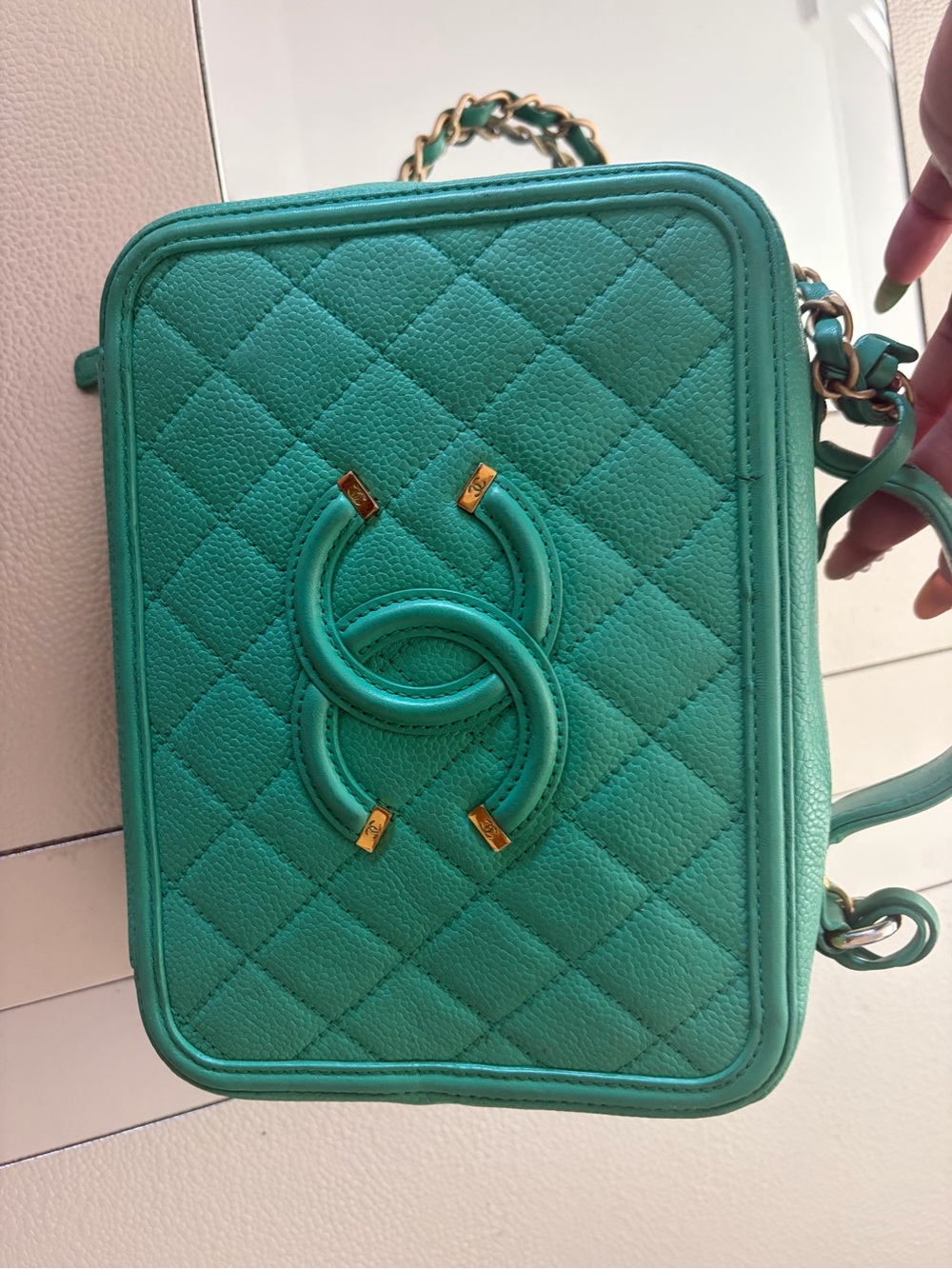 CHANEL GREEN CAVIAR CC FILIGREE MEDIUM VANITY CASE CROSSBODY BAG - Picture 7 of 13